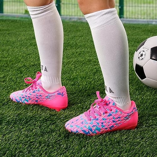 DREAM PAIRS Boys Girls Soccer Cleats Kids Football Shoes,Size 11 Little Kid,Fuchsia/Pink/Royal/Blue,HZ19003K
