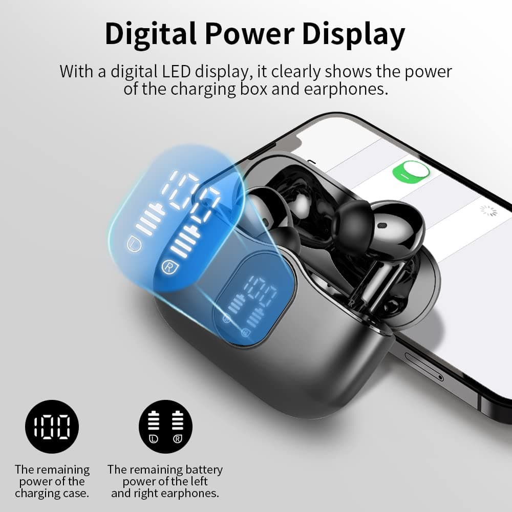 Btootos Auriculares Inalámbricos, Bluetooth 5.3 con HD Micrófono HiFi Estéreo Pantalla LED, Reducción de Ruido, 13 mm Controlador dinámico, IP7 Impermeable 36H Cascos Inalambricos — view 6