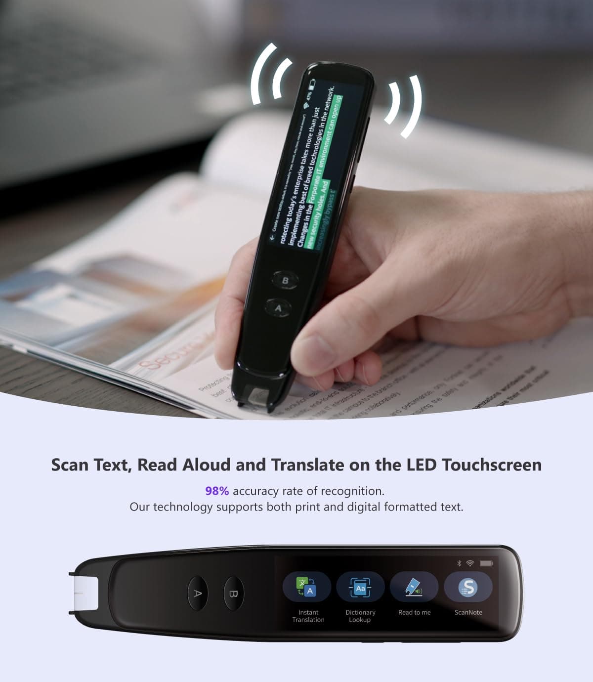 PenPower WorldPenScan Go Digital Highlighter, Reading Pen and Multilingual Language Portable Translator. Speech/Scan-to-Text, Speech/Scan to translate All in one — view 2
