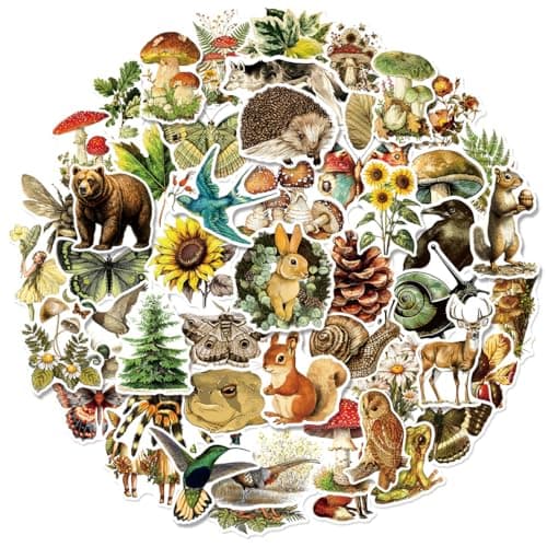 50 Pcs Vintage Flora & Fauna Forest Stickers, Waterproof Vinyl Retro Nature Decals for Laptop Skateboard Luggage, Classic Woodland Creature & Plant Stickers Gift for Kids Teens Adults (Flora Fauna) — view 5