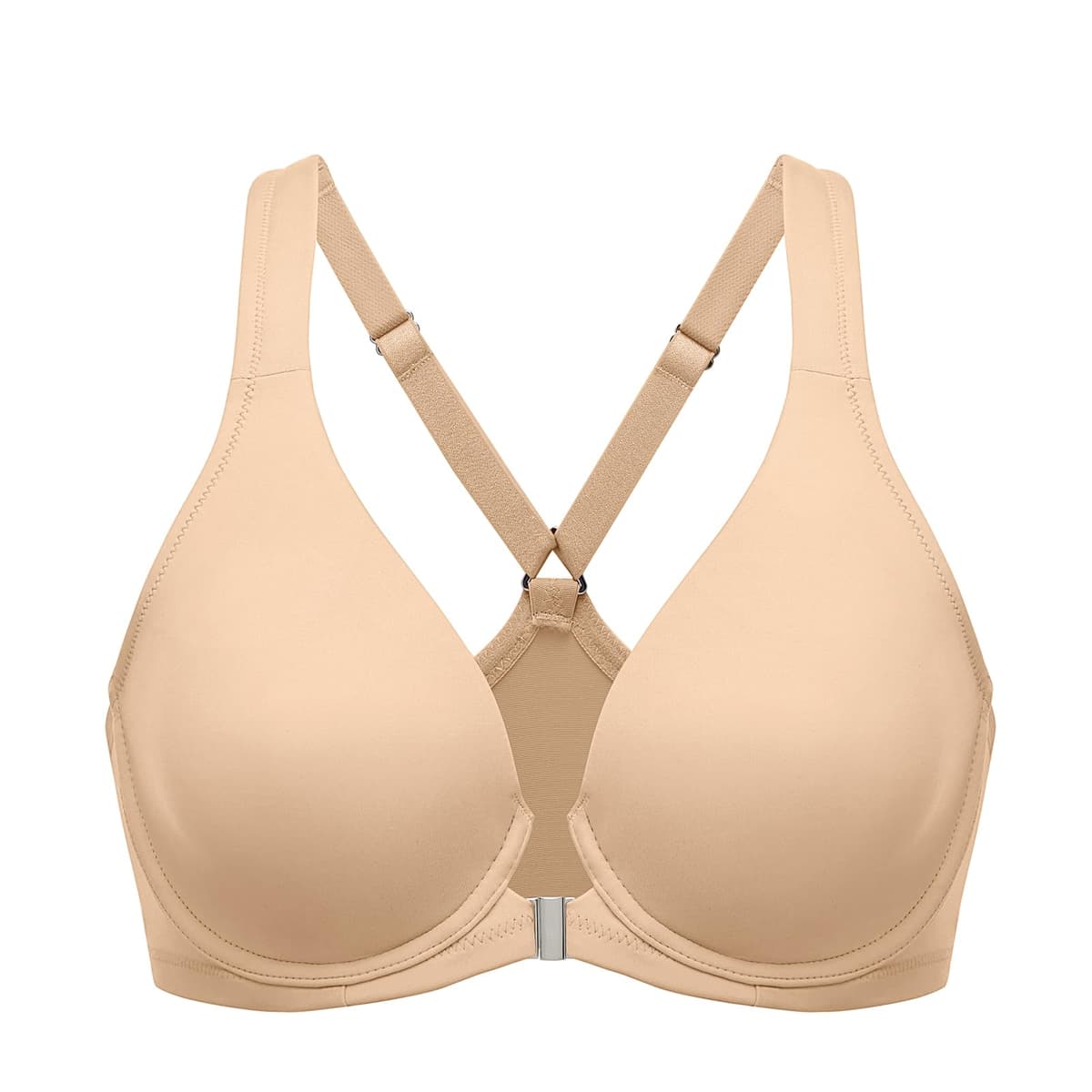 Delimira Women's Front Fastening Bras Seamless Unlined Racer Back Plus Size Underwired Plunge Bra — view 17