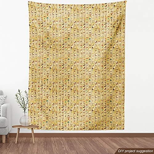 Ambesonne Egyptian Print Fabric by The Yard, Colorful Hieroglyphics on Papyrus Old Paper Style Background Cairo Culture, Decorative Fabric for Upholstery and Home Accents, 1 Yard, Beige — view 3
