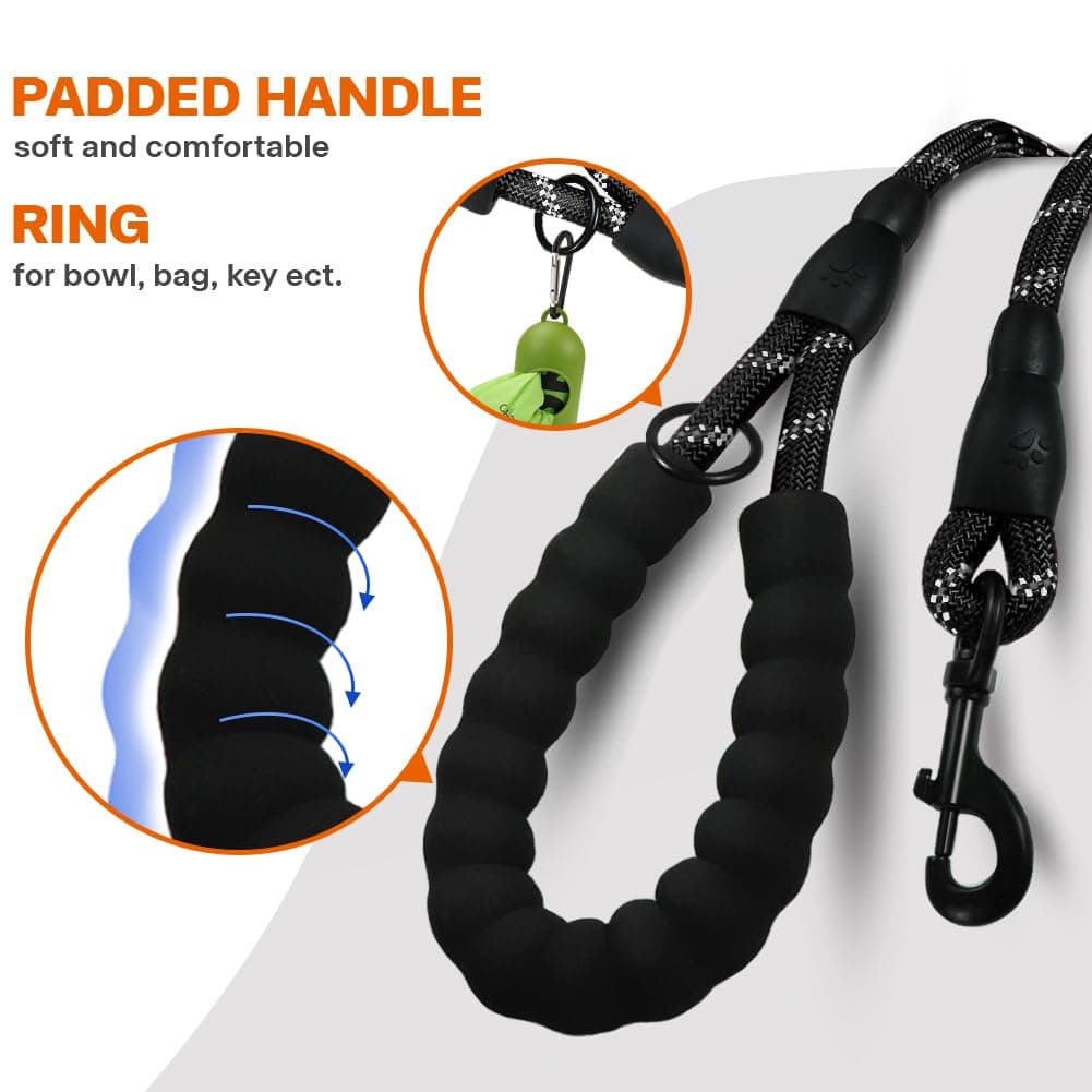 Taglory Correa de Perro, 1,2 m Correa de Fuerte de Perro para Perros Medianos y Grandes con Mango Acolchado Suave y Hilos Reflectantes, Negro — view 4