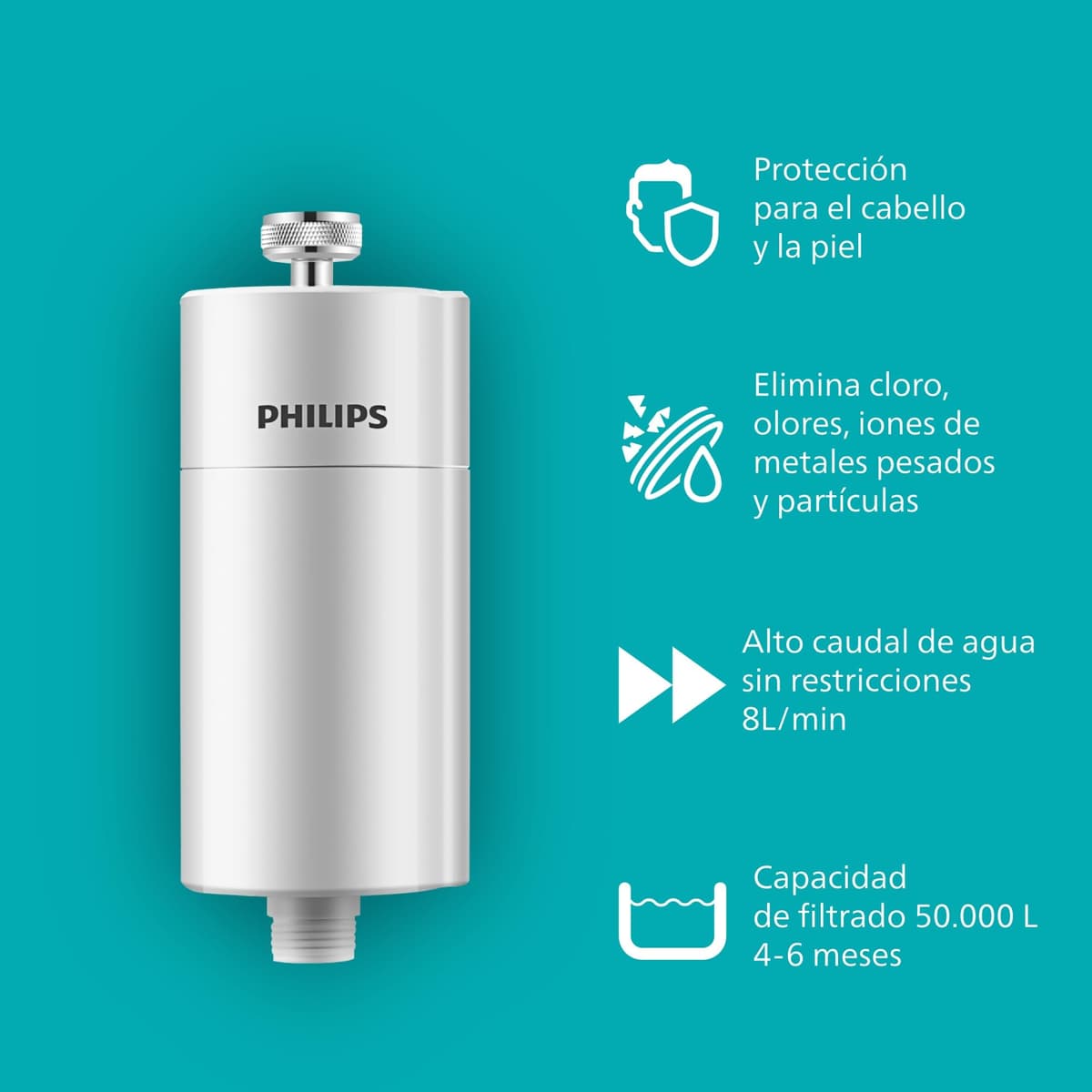 Philips Water Filtro de ducha en línea + 1 cartucho de repuesto, reduce el CLORO hasta un 99%, compatible con todas las mangueras y grifos estándar, capacidad de filtración 50 000 L por filtro — view 3