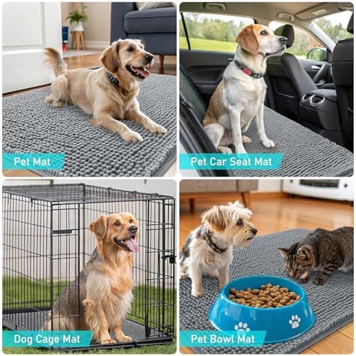 OLANLY Dog Door Mat for Muddy Paws 30x20, Absorbs Moisture and Dirt, Absorbent Non-Slip Washable Doormat, Quick Dry Chenille Mud Mat for Dogs, Entry Indoor Entryway Carpet for Inside Floor, Grey — view 6