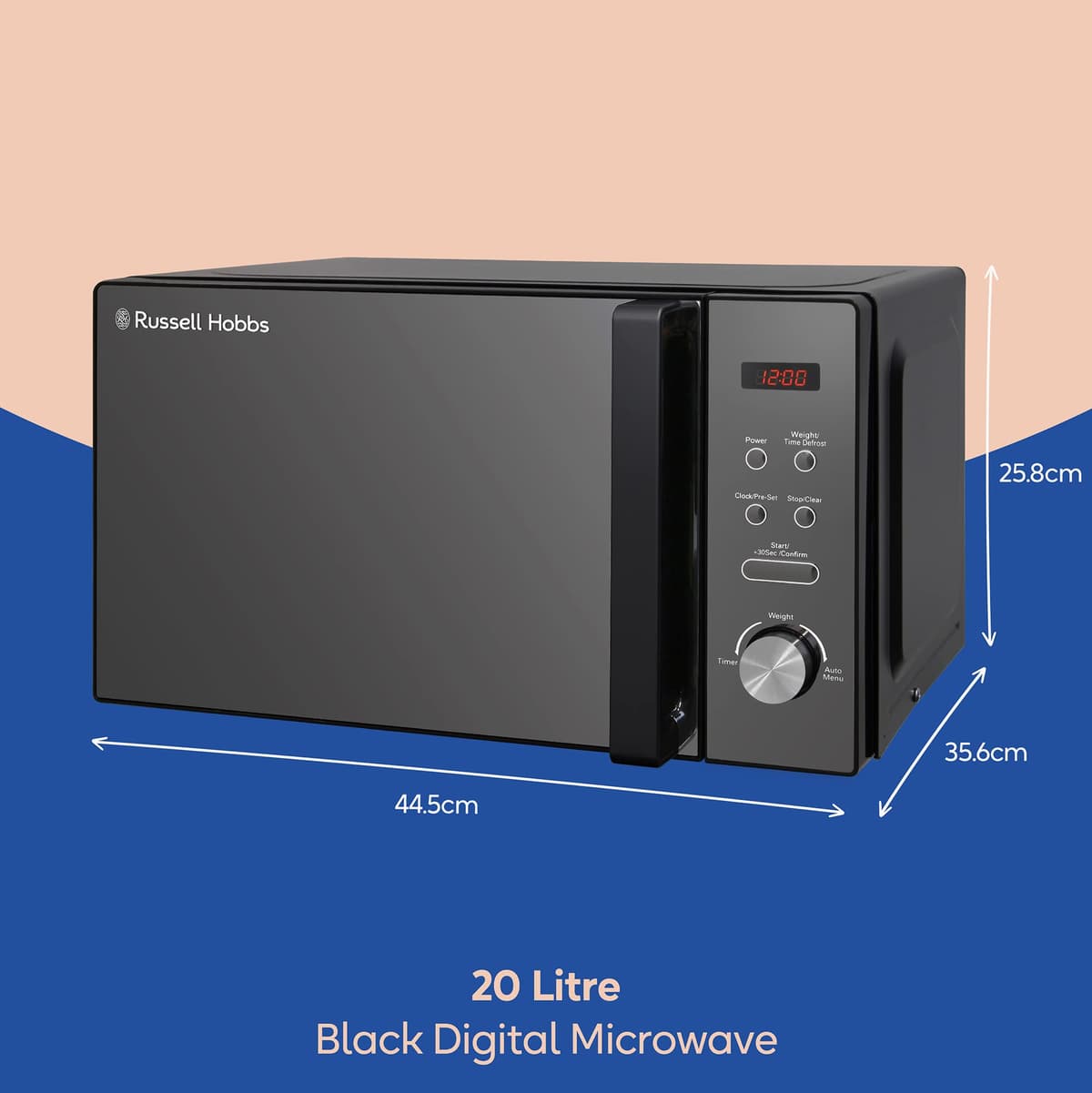 Russell Hobbs RHM2076B 20 Litre 800 W Black Digital Solo Microwave with 5 Power Levels, Automatic Defrost, 8 Auto Cook Menus, Clock and Timer, Easy Clean — view 2