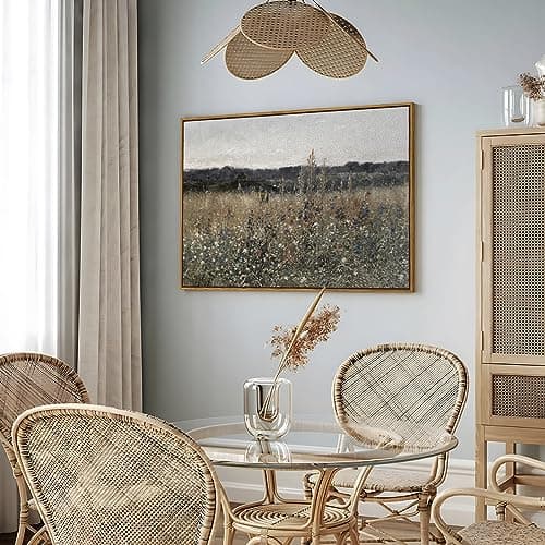InSimSea Framed Landscape Canvas Wall Art | Meadow with Flowers Vintage Wall Art Prints Decor | Modern Farmhouse Decor | Cottagecore Bedroom Bathroom Office Decor 24x36inch — view 3
