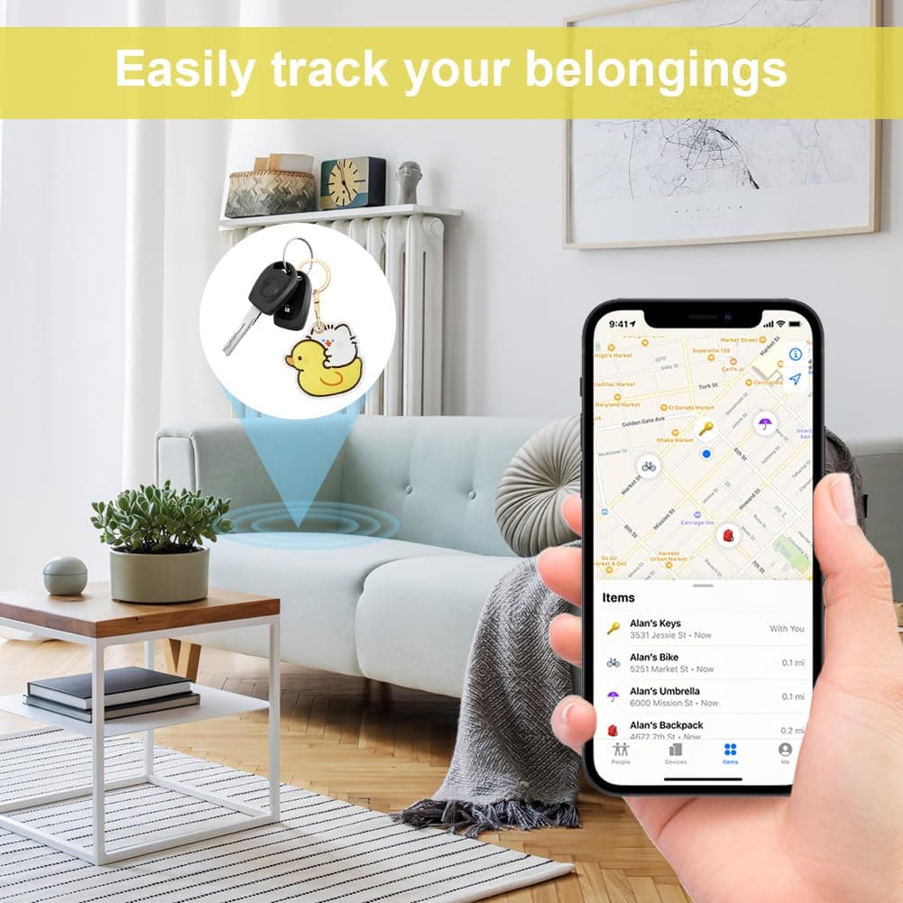 AXFEE 360° Protective Case for Air-Tag, Cartoon Duck Leather Air Tag Keyring Case for A-pple Air-tag, Holder Case for Air-Tags, Air-tags Holder Protective case, Decorations for Key, Bag, Pet — view 3
