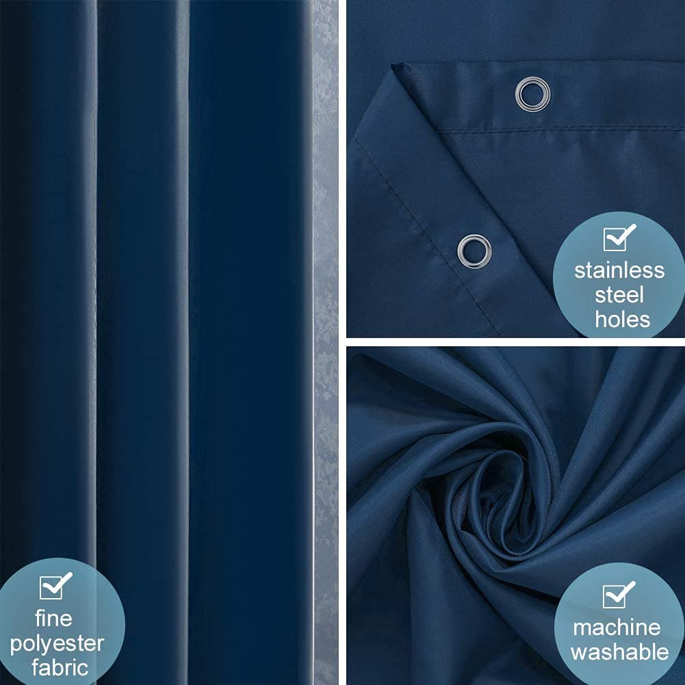 Furlinic Navy Shower Curtain Anti Mould Resistant Waterproof Bathroom Curtains Washable Polyester Fabric 90x180cm with Weight Tape for Bath Wet Room 35x72 Inch. — view 5