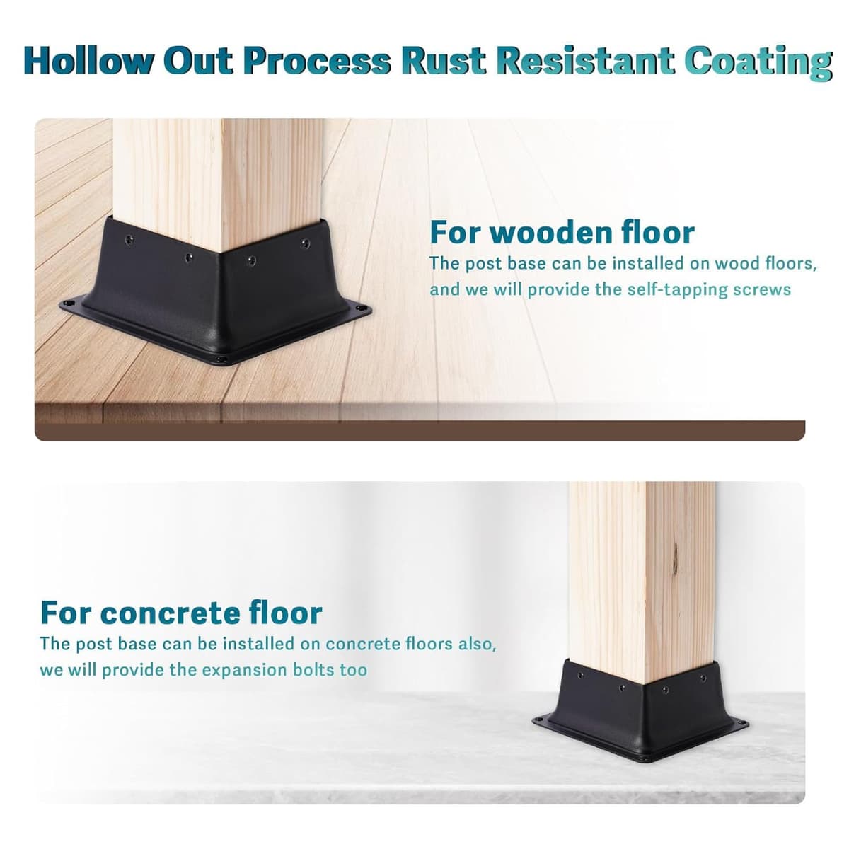 4 x 4 Post Base, 1 Pcs (Inner Size 4"x4"Deck Post Base) Fence Post Anchor Black Powder-Coated Deck Post Base Fit 4"x4" Standard Wood Post Anchor for Deck Porch Handrail Railing Support — view 4