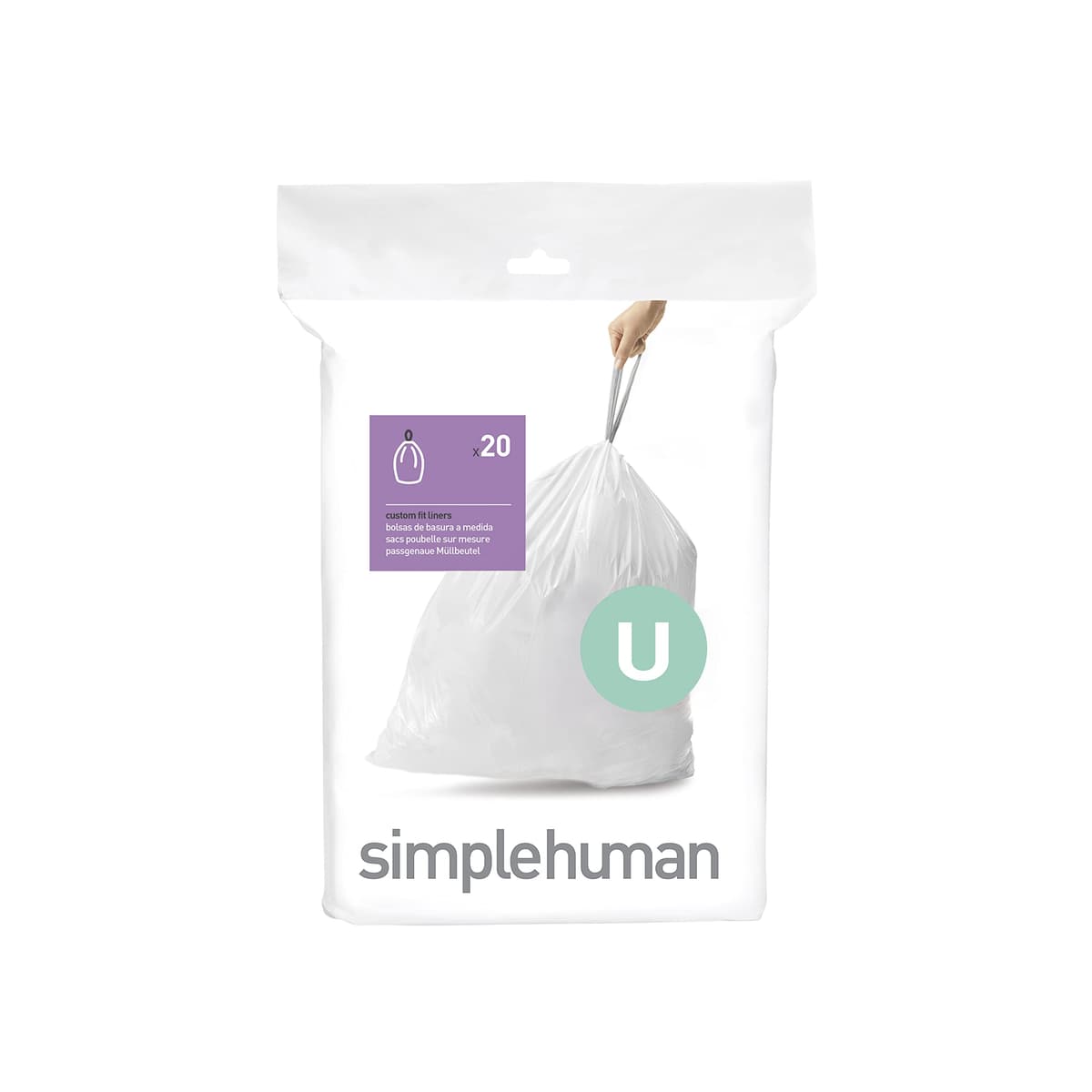simplehuman CW0408 3 x paquete de 20 bolsas de basura a medida (60 bolsas), código V, plástico blanco — view 33