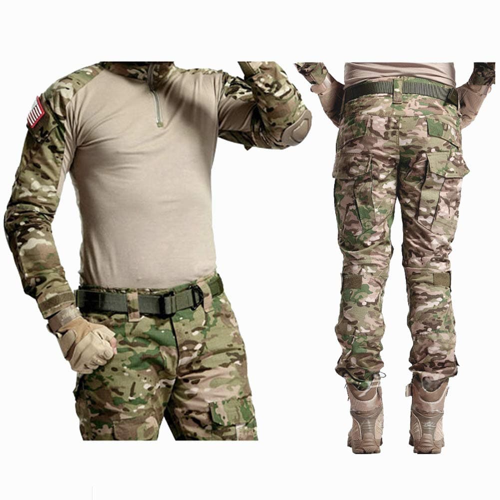 Traje de camuflaje para hombre, camiseta de combate de paintball, pantalones tácticos, manga larga con cremallera 1/4, traje militar, camuflaje al aire libre, ropa de caza BDU.. — view 3