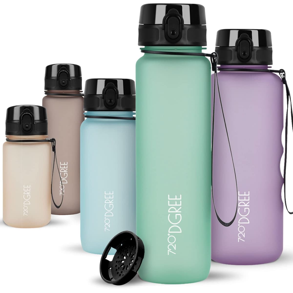 720°DGREE Botella Agua 1 Litro “uberBottle“ - Tamiz-Fruta, softTouch - Sin BPA, Prueba de Fugas, Reutilizable - Cantimplora, Water Bottle ideal para Deporte, Fitness, Gimnasio, Senderismo, Ciclismo