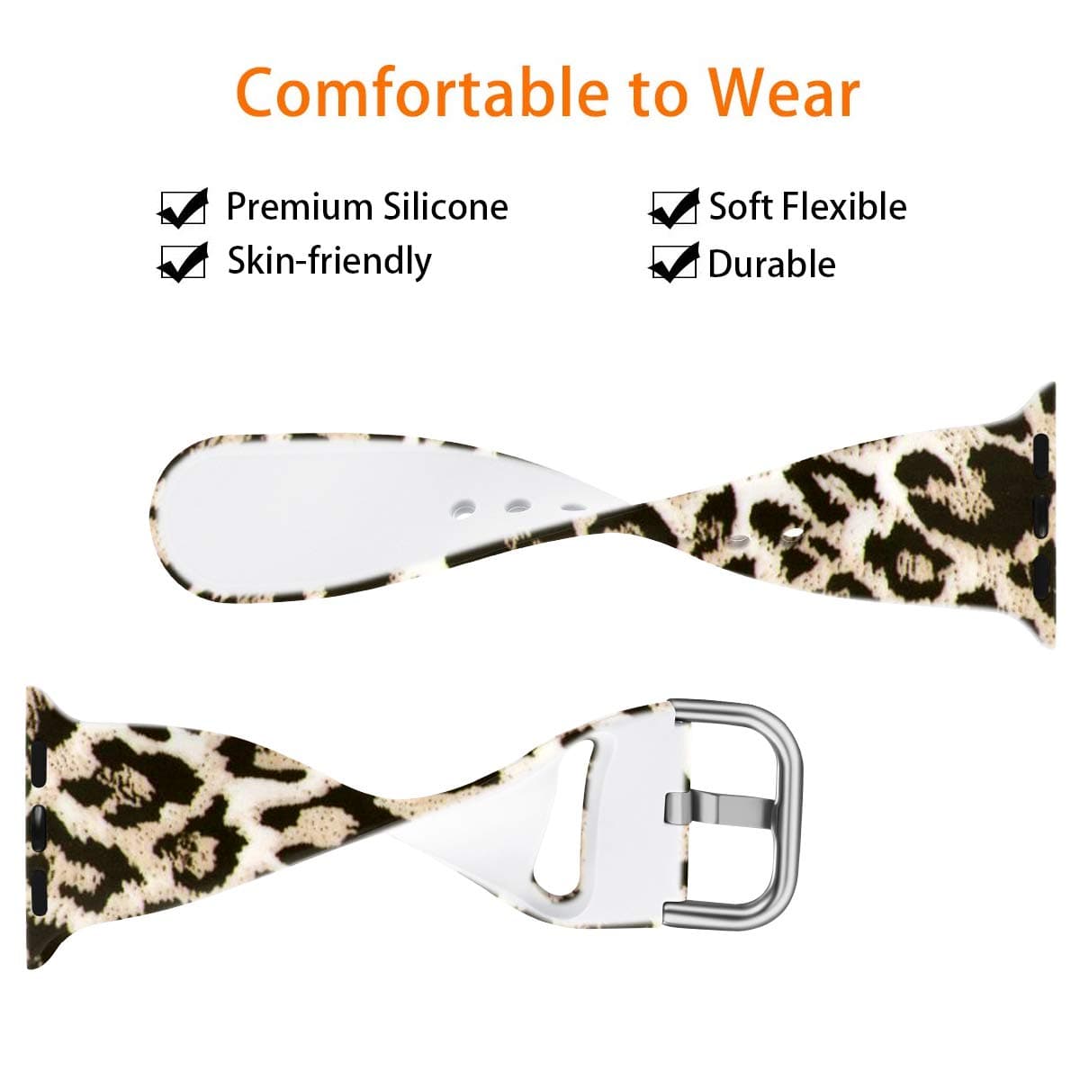 Wepro Replacement Strap Compatible with Apple Watch Strap 41mm 40mm 38mm 42mm, Pattern Printed Soft Silicone Wrist Bands for Apple Watch SE/Ultra/Ultra 2/iWatch Series 10/9/8/7/6/5/4/3/2/1, Leopard — view 6