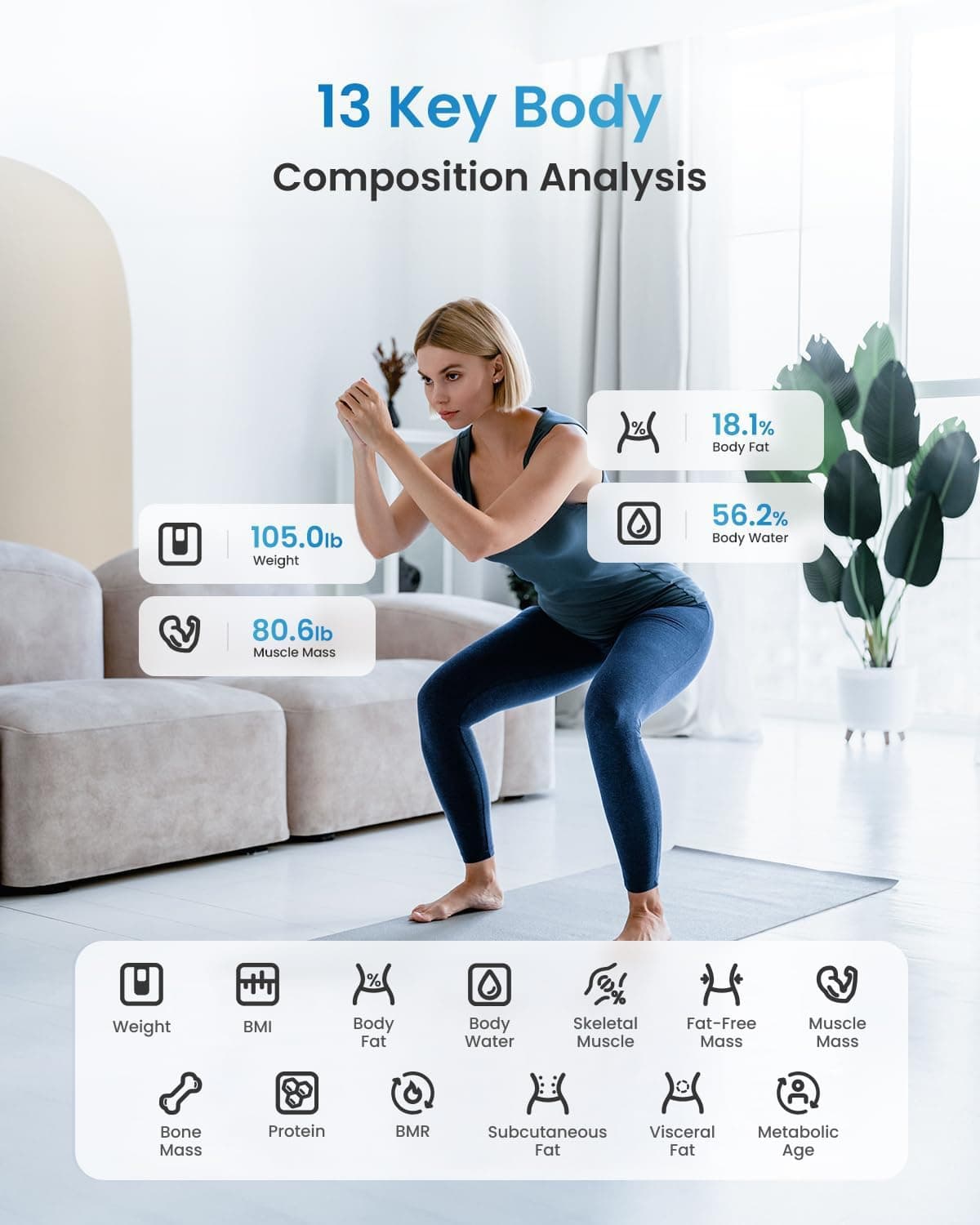 RENPHO Bascula de Baño Digital Grasa Corporal, Balanza Bluetooth Inteligente con App, Bascula Electrónica Analógica Monitore con Análisis Corporal, 13 Medicióne de Peso IMC Visceral e Muscular, Elis 1 — view 4