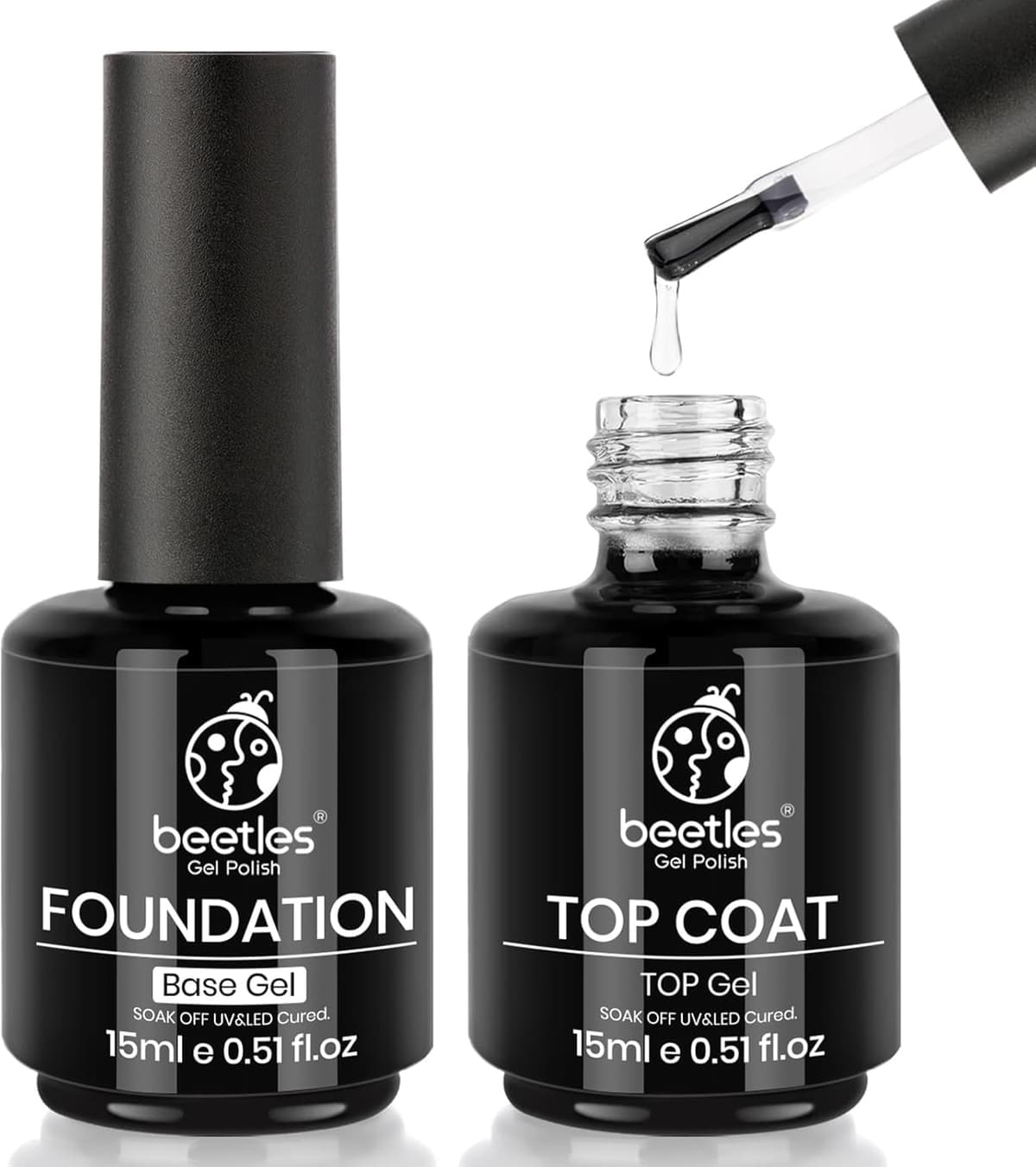 Beetles Gel Polish 2x15ML No Wipe Top and Base Coat Set - Shine Finish and Long Lasting Soak Off LED Nail Lamp Gel Base Top Coat Finish Nail Art Design Manicure for Girls — view 7