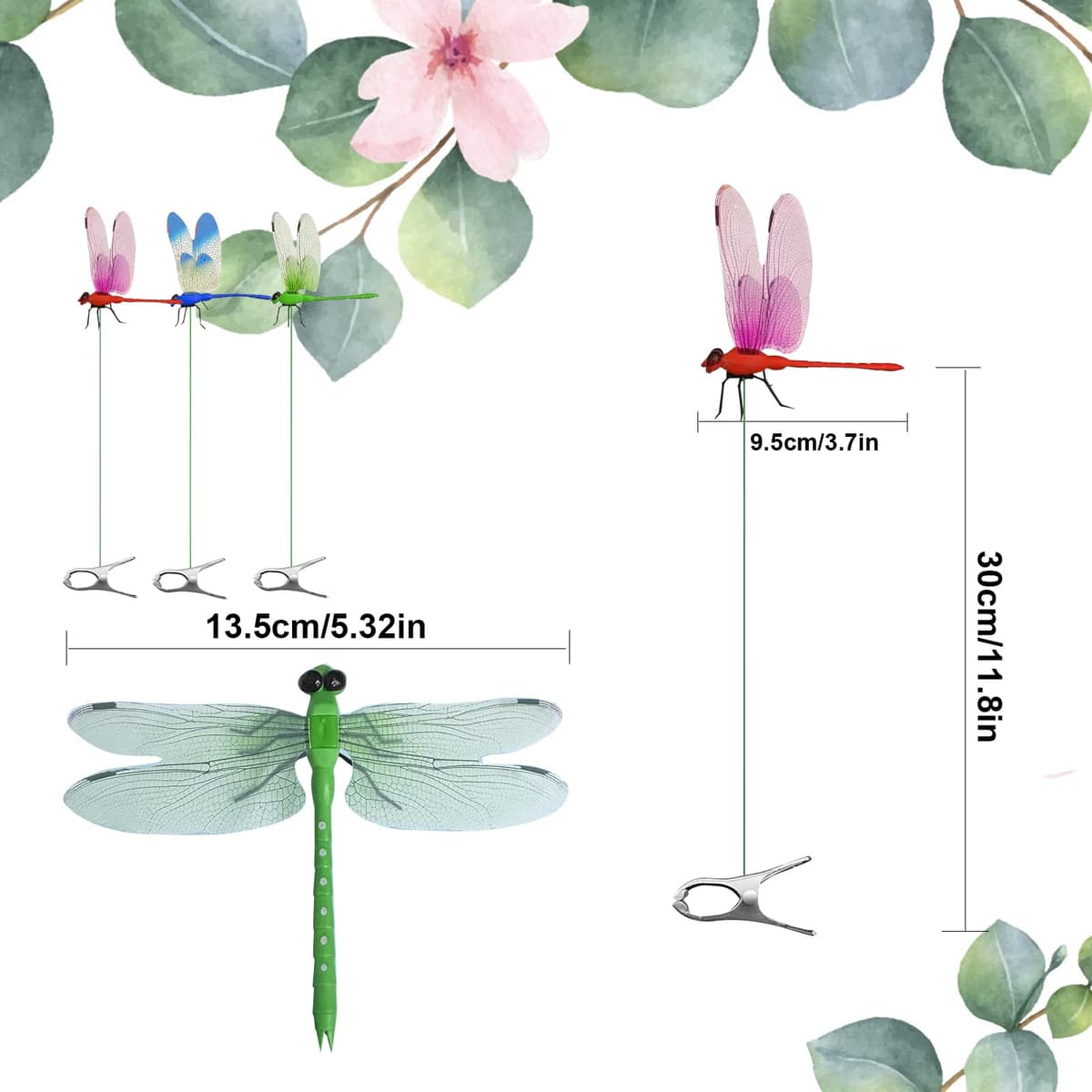 3 Pack Dragonfly Clip,Fake Dragonflies, Humming Bird Stakes Fake, Plastics Dragonfly for Garden Stakes Decor Yard Ornaments for Hat,Deer and Horse,Fly Scare Devices for Indoor Outdoor — view 3