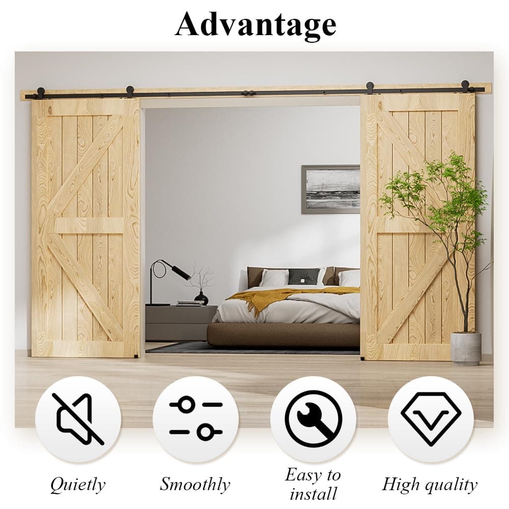 LTIYITL 274CM (9FT) Herraje Para Puerta Corredera Kit de Granero Accesorio de Armario Con Rodillo de Riel Para Puerta Doble,Contiene Guía de Suelo Ajustable — view 4
