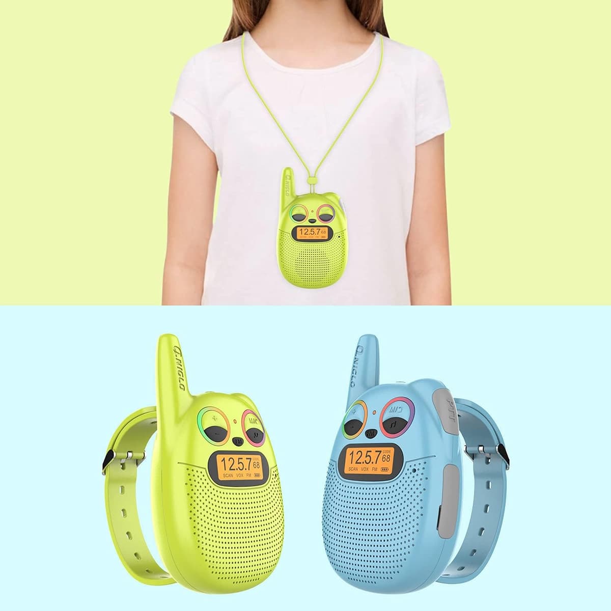 QNIGLO Walkie Talkie Recargable Niños, Se Puede Usar en Muñeca 3 Kilómetros de Largo Alcance 10 Tonos de Llamada Niños o Niñas de 3 a12 Años Regalos de Cumpleaños, para Aventuras Montar en Bicicleta — view 2