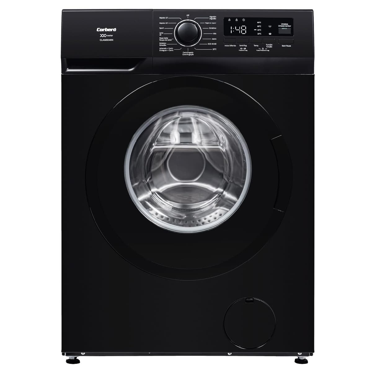 Corberó - Lavadora Premium 9kg | CLAM9046N | 1350 rpm | Motor Inverter | Función Vapor| Función Eco | Incio Diferido | Lavado Rápido 15 min | Display Touch | Negro — view 2