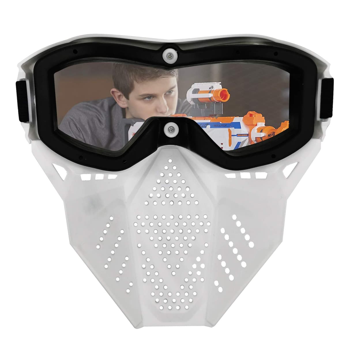 Toyer - Paquete de 2 mascarillas tácticas compatibles con Nerf Rival, Apollo, Zeus, Khaos, Atlas, Artemis Blasters Rival Mask (Blanco y Negro) — view 2