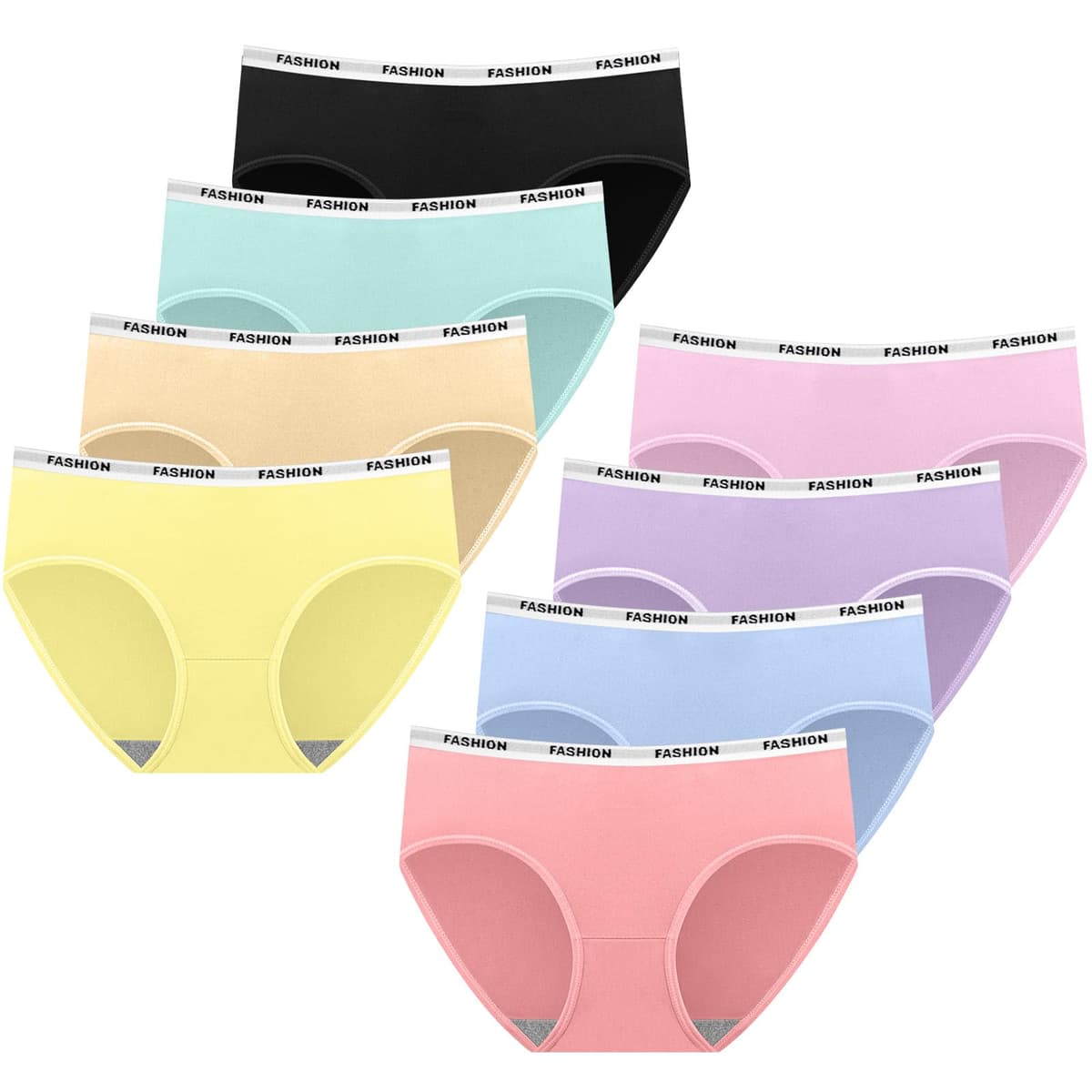 8 Pack Teen Girls Knickers, Soft Briefs Cotton Seamless Underwear, Underpants Essential Elastic Panties, Plain Knicker for Age 8-18 Girls and Women