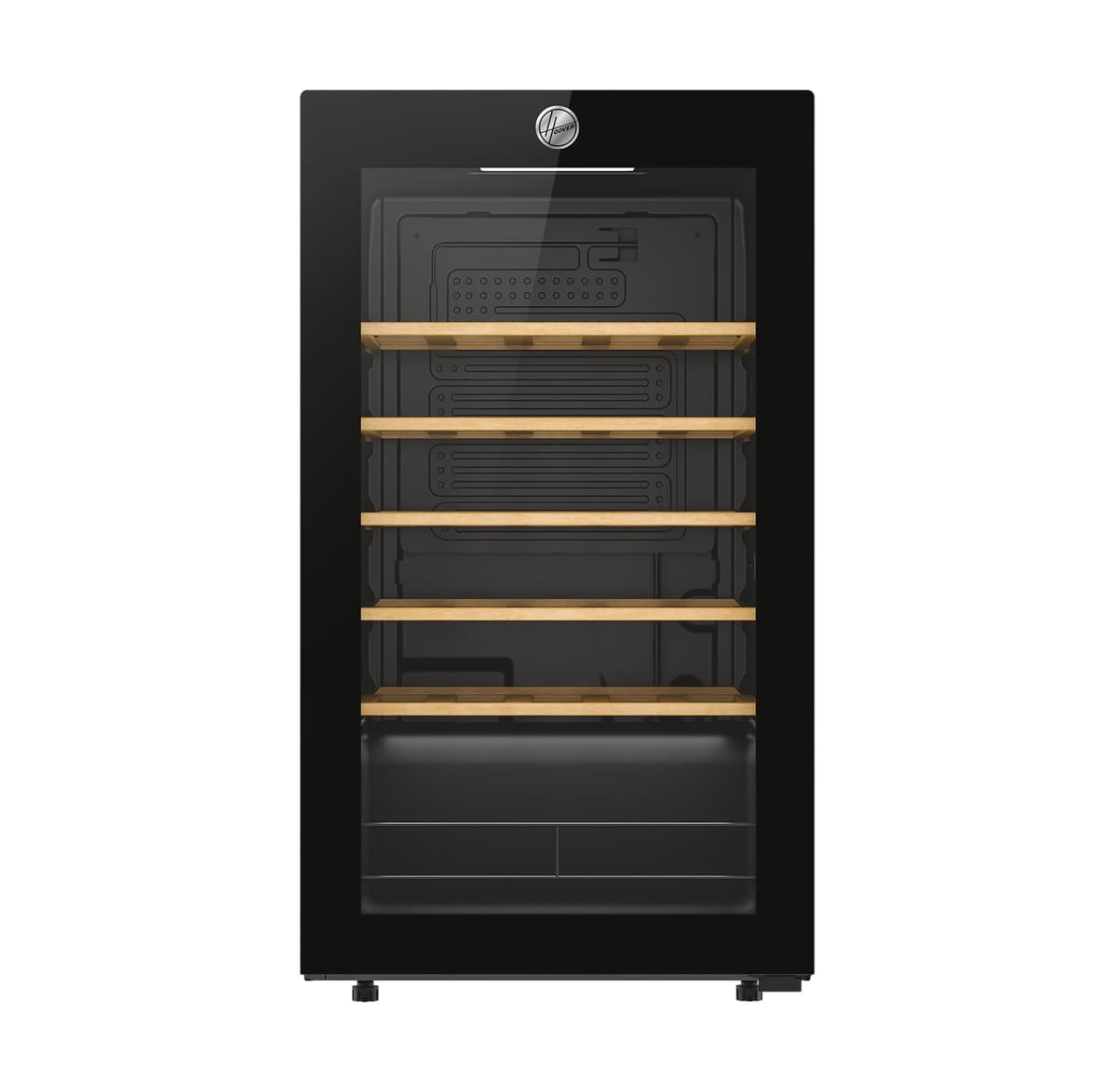 Hoover H-WINE 500 Freestanding Wine Cooler, 34 Bottles, Single Zone Temperature, Anti-UV Glass Door, Low Vibration Design, LED Light, hOn App, G Class, Black, 47.5x45.6x85 cm - HOWC034K — view 2