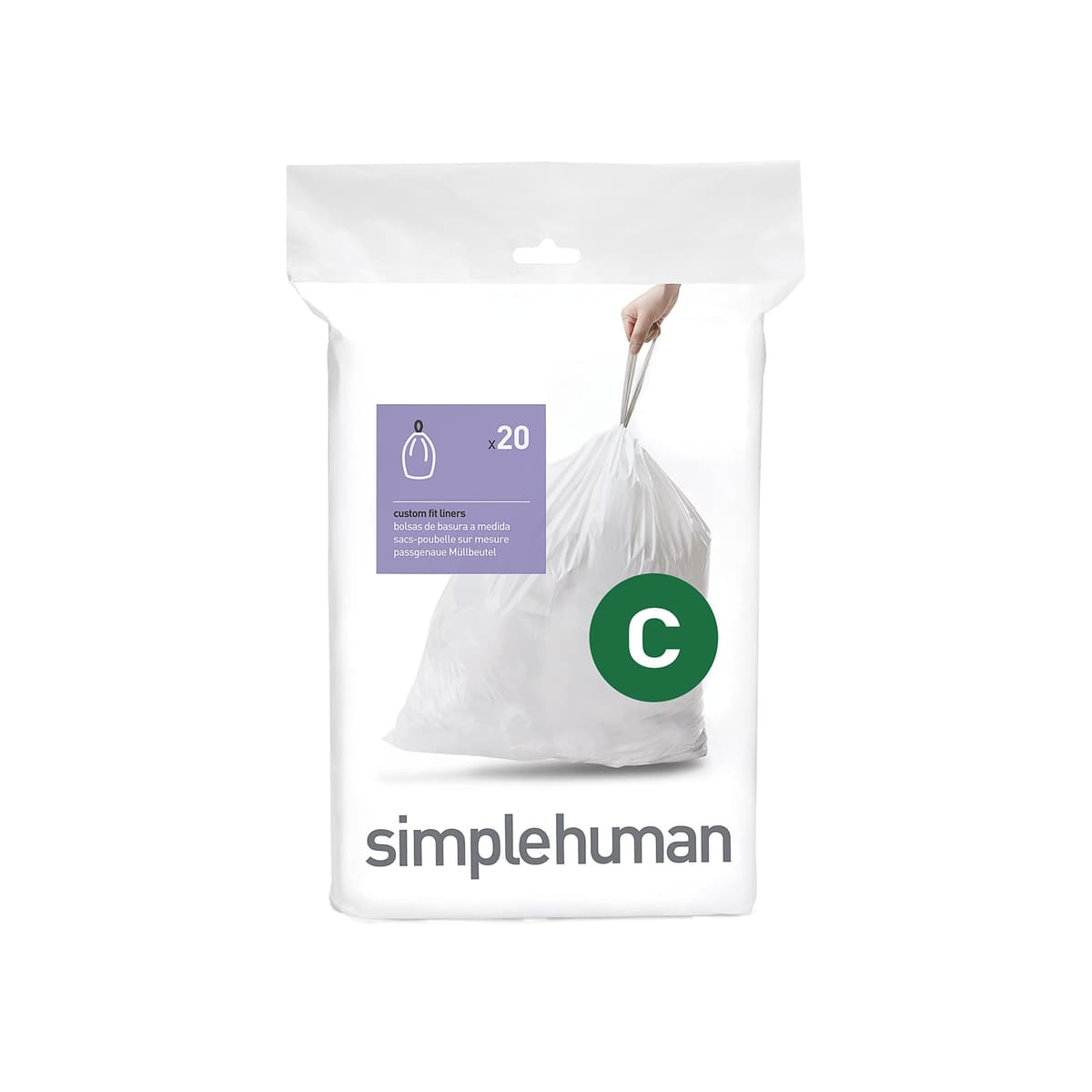 simplehuman CW0408 3 x paquete de 20 bolsas de basura a medida (60 bolsas), código V, plástico blanco — view 22