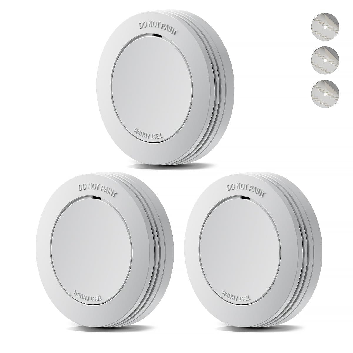 Safeliveo Detector de Humo,Alarma de Incendio autónoma, batería de 10 años, sin LED Intermitente, función de Silencio, 85 dB, con Almohadillas Adhesivas, Conforme a EN 14604, 3 Piezas