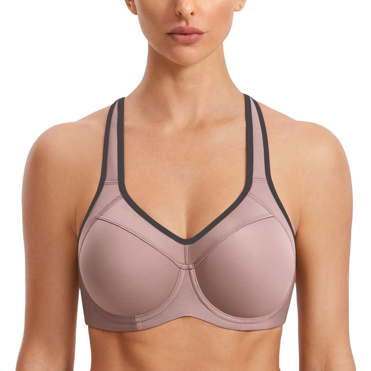 SYROKAN Women's High Impact Sports Bra Underwire Full Support Racerback Padded Running Bra — view 13