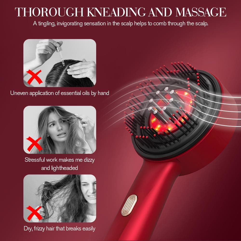 Cepillo de Masaje para Cuero Cabelludo, 3 en 1 Cepillo de Masaje Capilar, Peine Masajeador Capilar con Luz Roja y Aplicador de Aceite 6ml para Crecimiento de Cabello — view 4