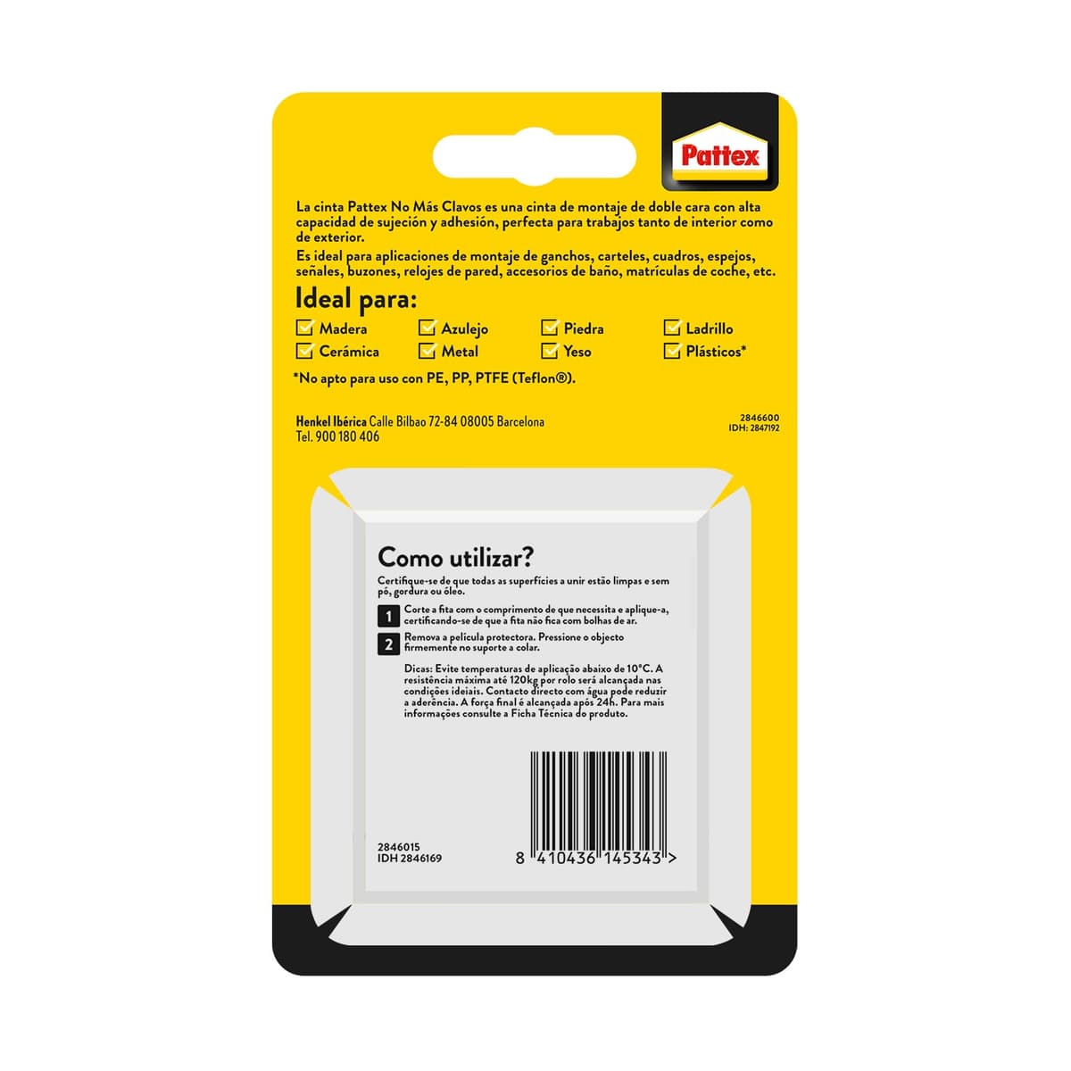 Pattex No Más Clavos Cinta, cinta adhesiva para aplicaciones permanentes, cinta de doble cara extrafuerte, adhesivo de montaje para interior y exterior, 19 mm x 1,5 m — view 2