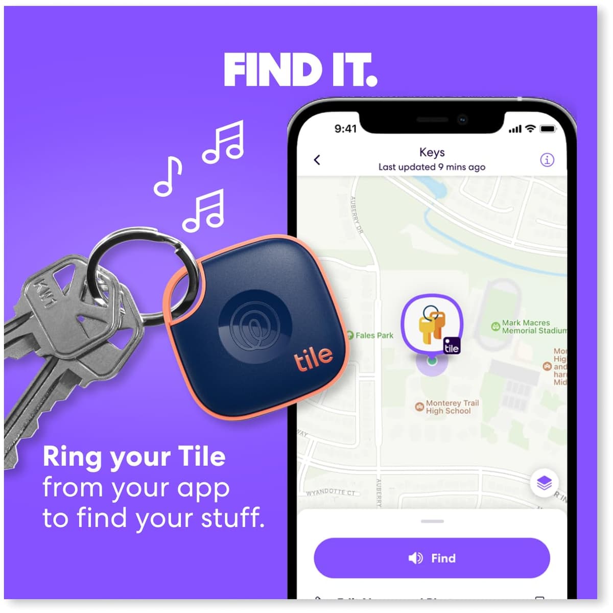 Tile by Life360 Mate - Bluetooth Tracker, Keys Finder and Item Locator for Keys, Bags and More. Phone Finder. Both iOS and Android Compatible. 1-Pack (Navy Blaze) — view 3