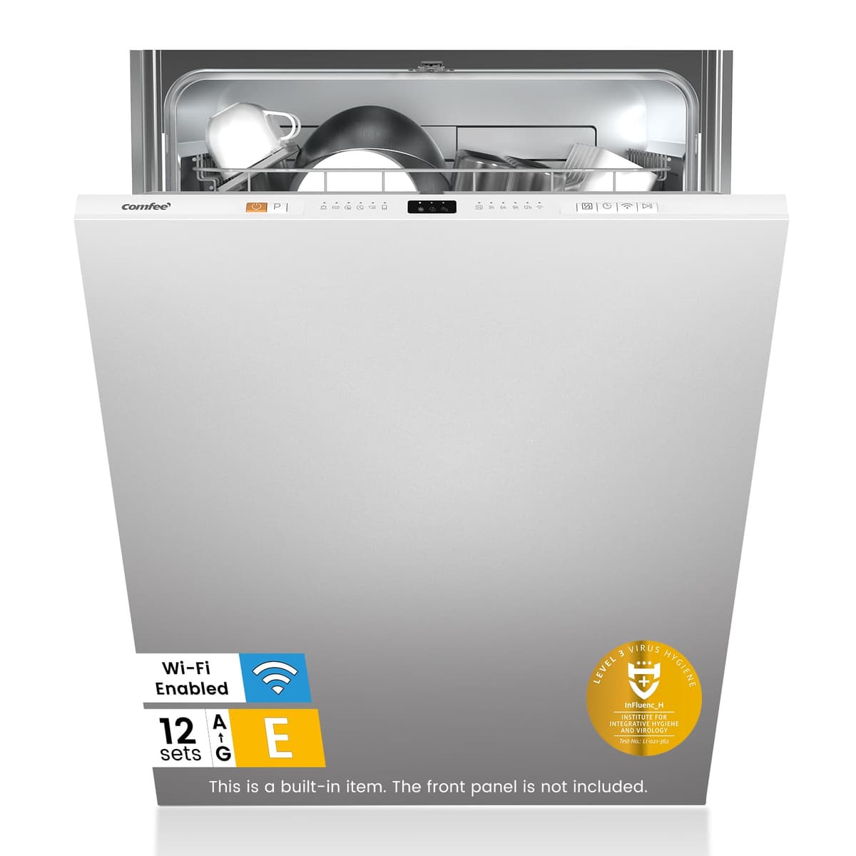 COMFEE' KWH-BD1215P-W Fully Integrated Dishwasher with 12 Place Settings, Cloud Wash, Extra Drying, Built-in Dishwasher with Delay Start, Quick Wash - White