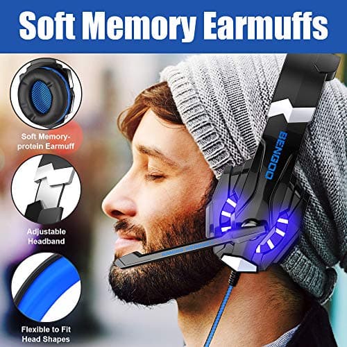 BENGOO G9000 Stereo Gaming Headset for PS4 PC Xbox One PS5 Controller, Noise Cancelling Over Ear Headphones with Mic, LED Light, 7.1 Surround Sound, Soft Memory Earmuffs for Nintendo Xbox Series X|S — view 2