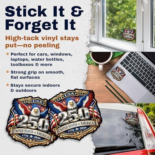 USA 250th Anniversary 1776-2026 Vinyl Sticker 2-Pack - 5 Inch - USA Flag Patriotic Car Window Bumper Decal for Truck SUV Laptop - 250 Years United States Independence Day Commemorative -USAS0010 — view 4
