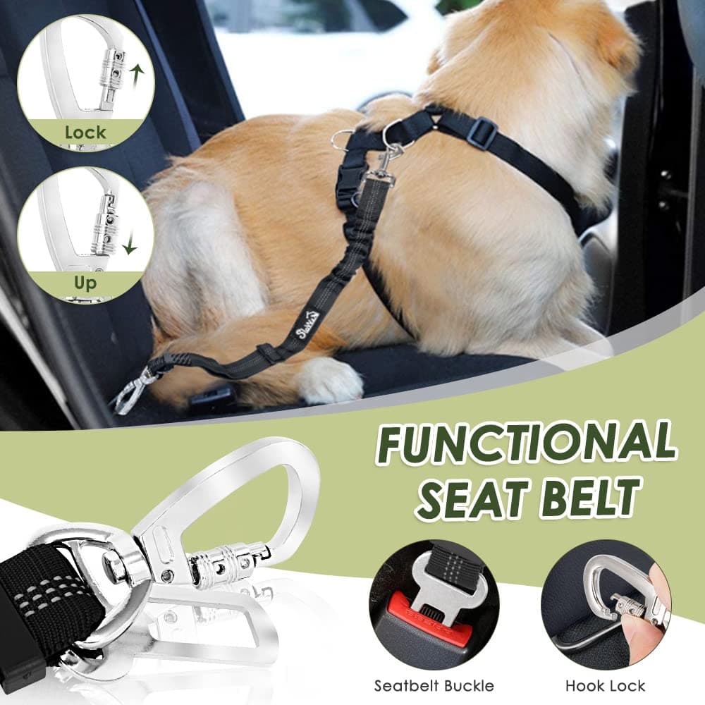 Nasjac Dog Car Harness with Seat Belts, Safety Adjustable Dog Seat Belts for Cars with Clip and Buckle, Breathable Mesh Pet Vest Harness Seatbelts with Secure Elastic Buffer for Travel — view 2