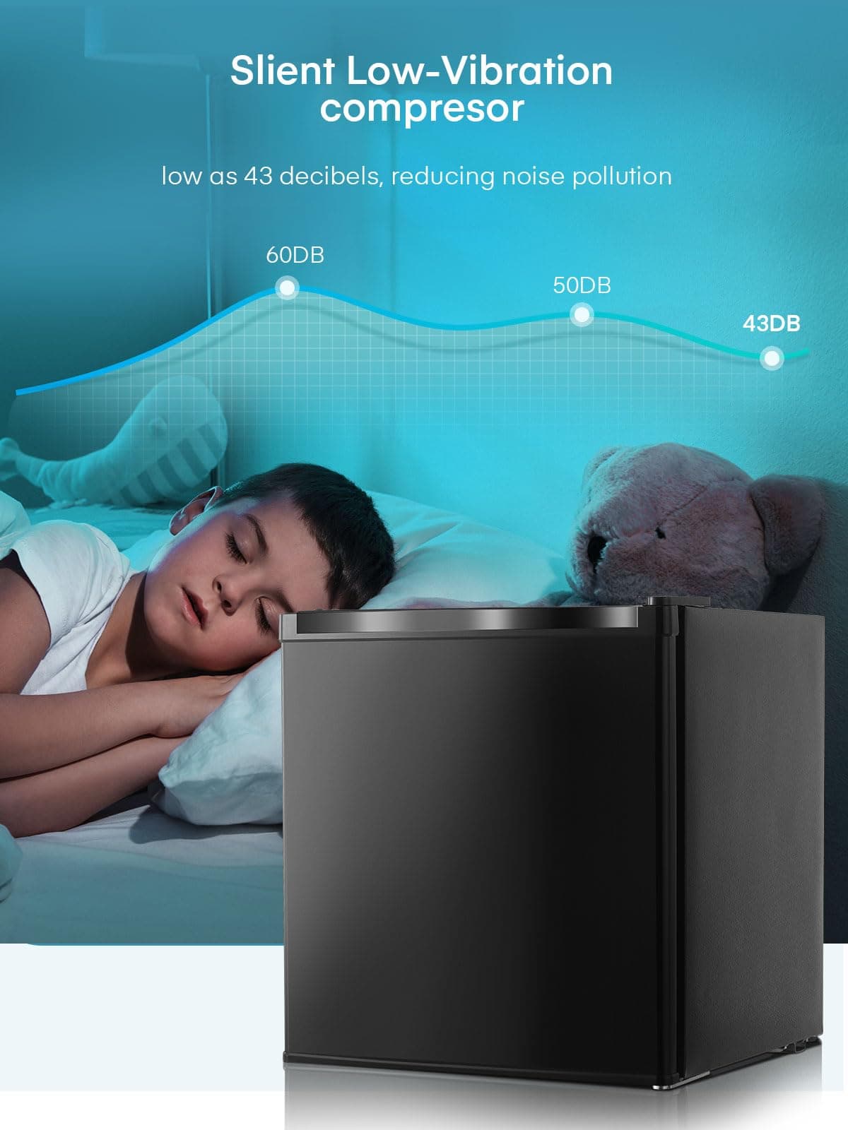 FOHERE 32L Table Top Mini Freezer, Small Freezer with 7 Adjustable Temperature, Energy Efficient, 4 Star Freezing,Removable Wire Shelf for Bedrooms/Home/Apartment/Office, New Black — view 5