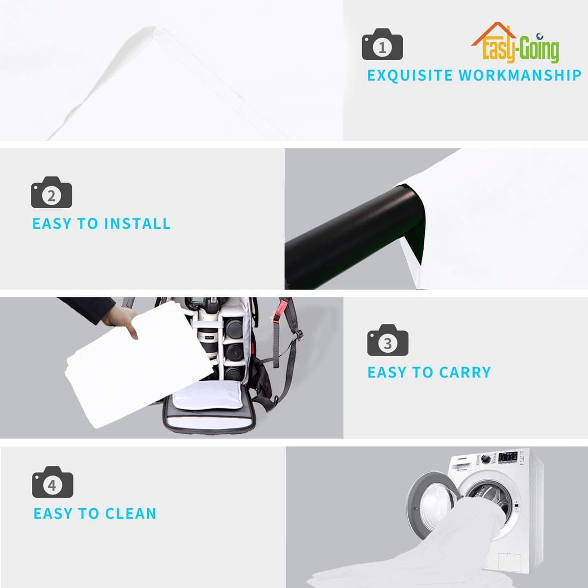 Easy-Going 5Wx7L ft White Background Muslin Backdrop, Photo Studio, Collapsible High Density Screen for Video Photography and Television — view 4