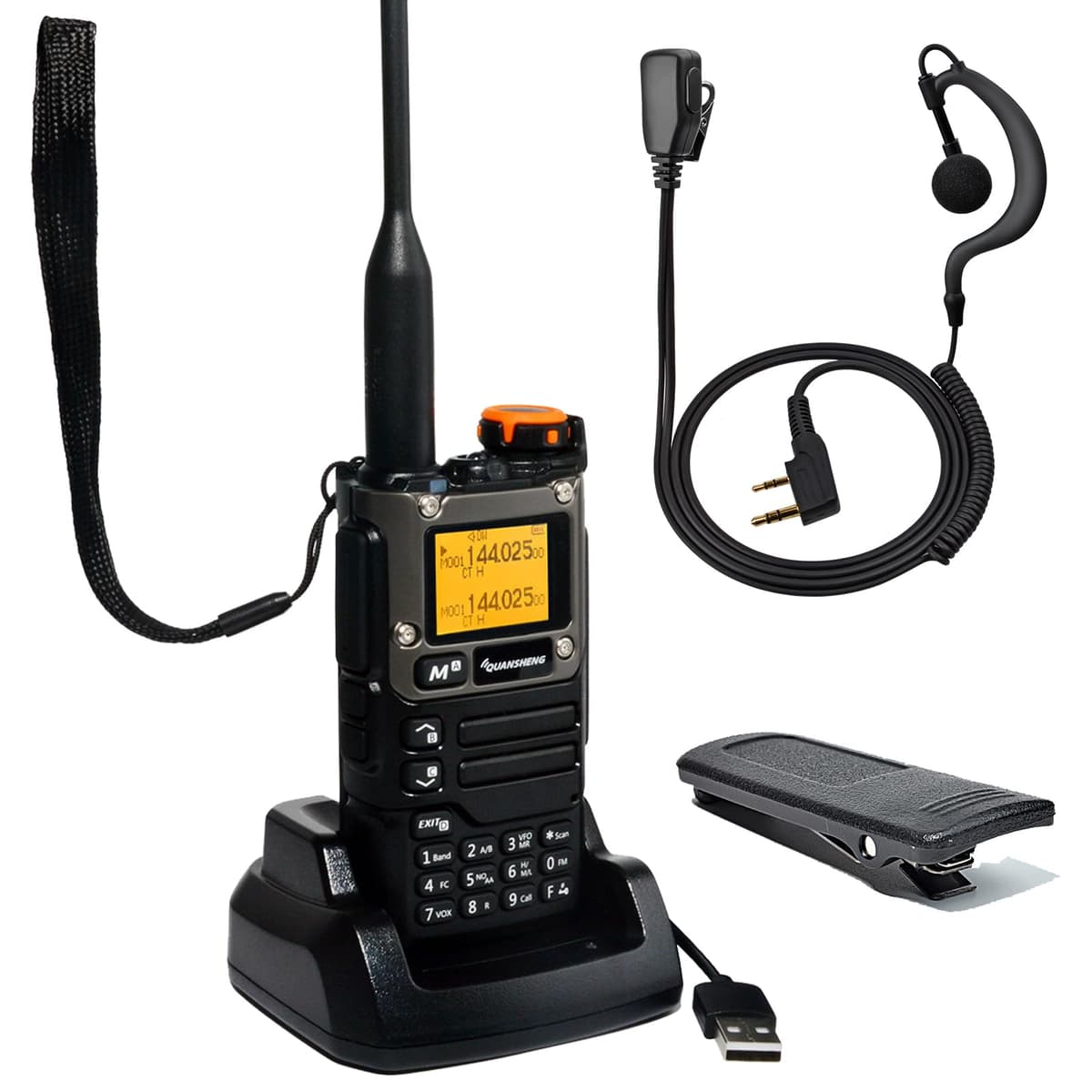 Quansheng UV-K5(8) Orange VHF UHF Portable Walkie Talkie FM NOAA UV-K6 Two-way Radio for Outdoor/Warehousing and logistics/navigation/industrial production (Black, with G Shape Earpiece)