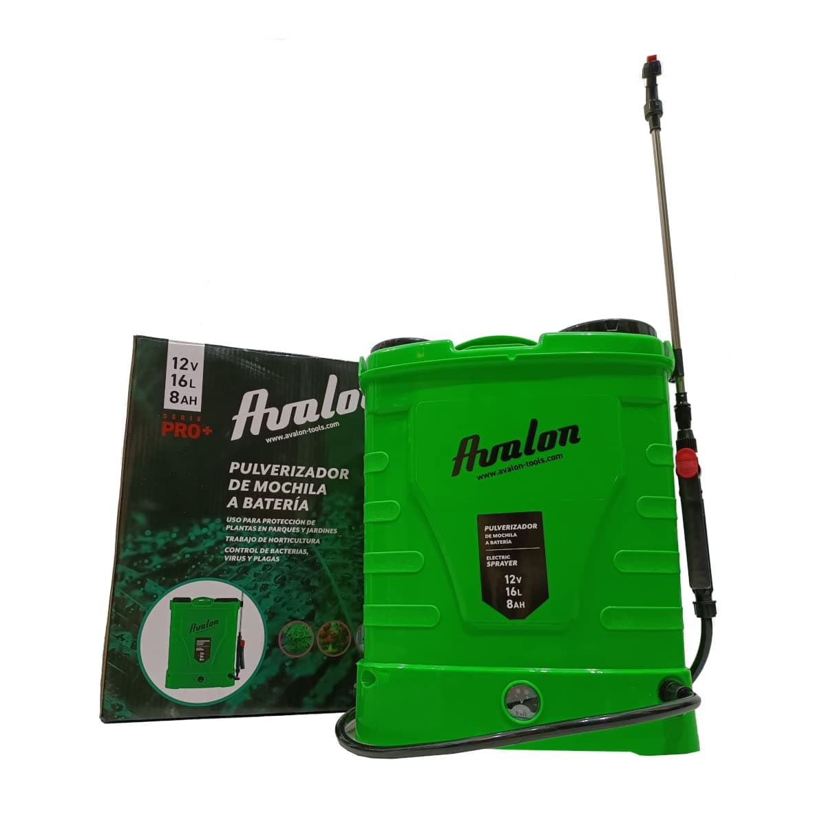 Avalon - Pulverizador de Mochila a Presión con Batería Recargable, Tanque 16L, Lanza INOX Verde. Incluye arnés, Cargador y Set de boquillas de pulverizado — view 5