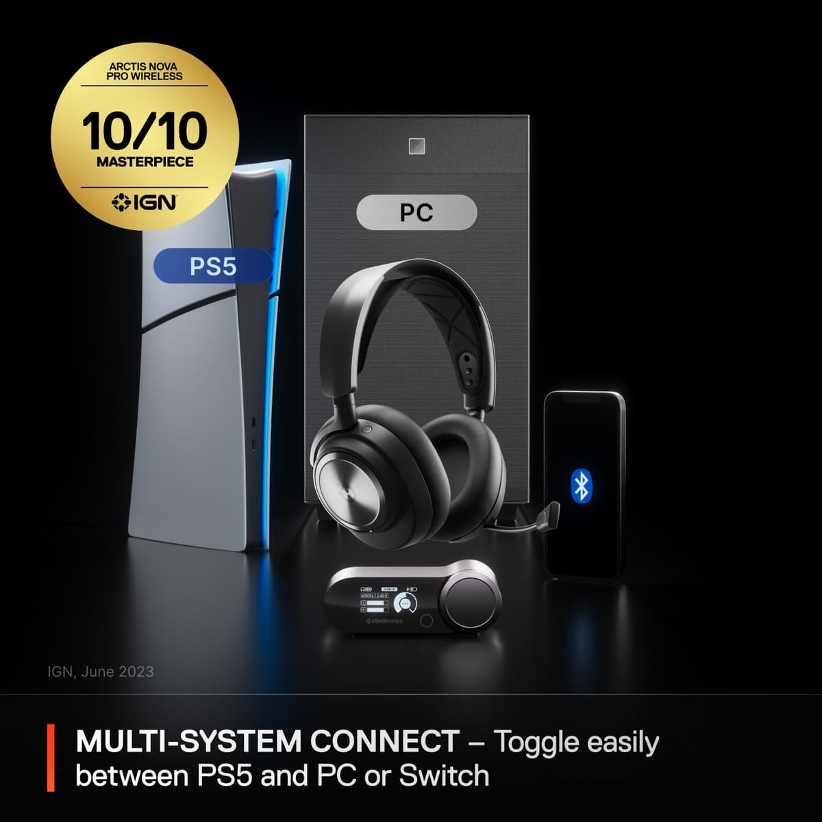 SteelSeries Arctis Nova Pro Wireless - Multi-System Gaming Headset (PS5 & PC / Switch + Bluetooth) - Unlimited Battery Life; 2 Hot-Swap Batteries - Active Noise Cancellation - ClearCast Gen2 Mic — view 2