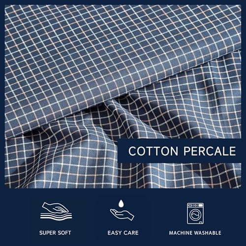 Nautica – Full Size Sheet Set, Crisp Cotton Percale Bedding with Matching Pillowcases, Lightweight & Breathable Bed Sheets, Deep Pocket, College Dorm Room Essentials (Reece Plaid Blue) — view 3