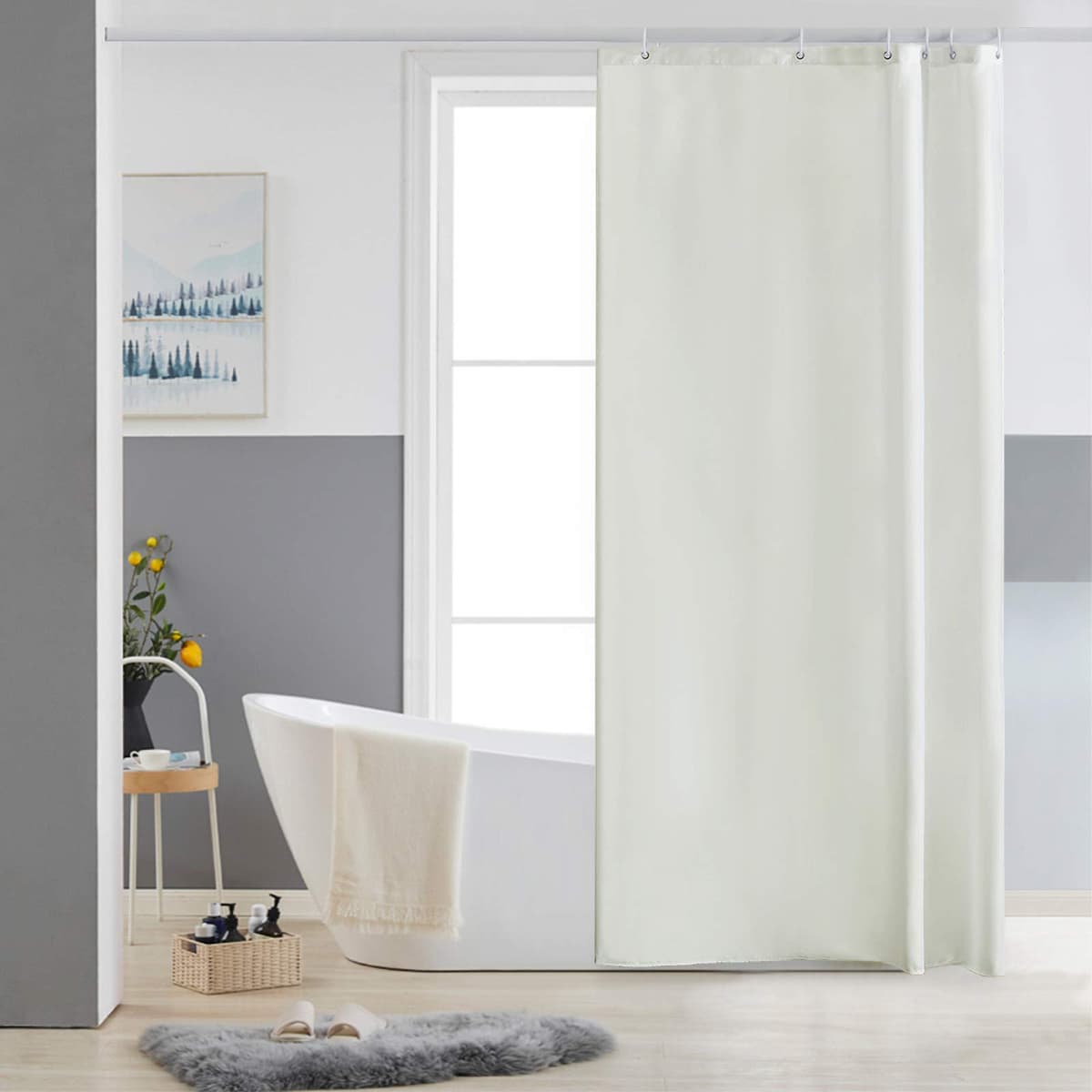 Furlinic Cortina Ducha 200x200cm Antimoho Impermeable Lavable Blanco Tela Poliéster Grandes Cortinas de Baño con 12 Aros de Cortina Ducha. — view 137