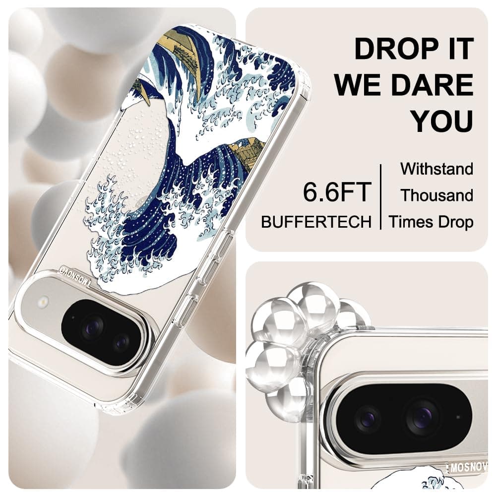 MOSNOVO Case for Google Pixel 9 & Pixel 9 Pro, [Buffertech 6.6ft Military-Grade Drop Protection] [Anti Peel Off Tech] Clear TPU Bumper Phone Case Cover Design - Great Wave — view 5