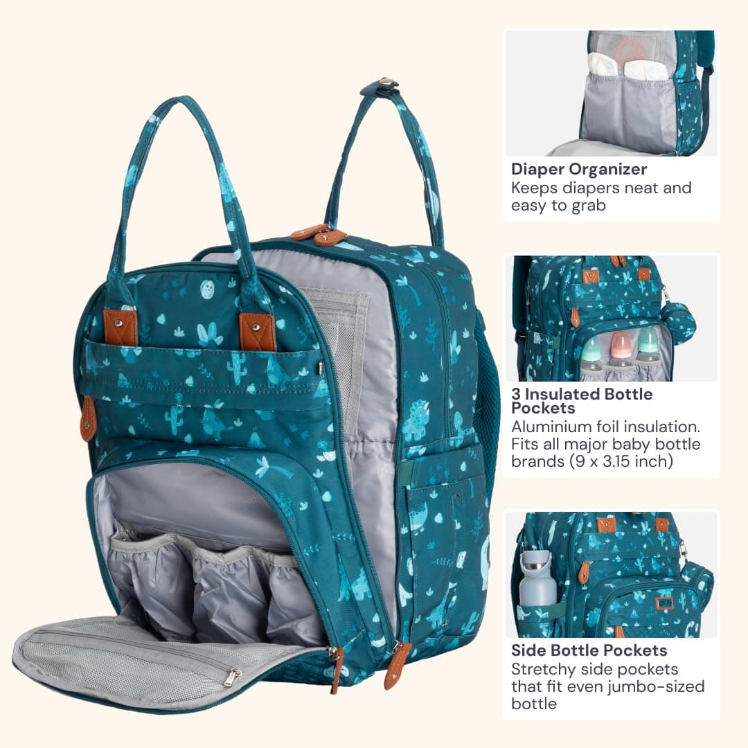 BabbleRoo Baby Changing Bag Backpack, Nappy Changing Back Pack Diaper Bags with Changing Mat & Pacifier Holder for Mom & Dad — view 4