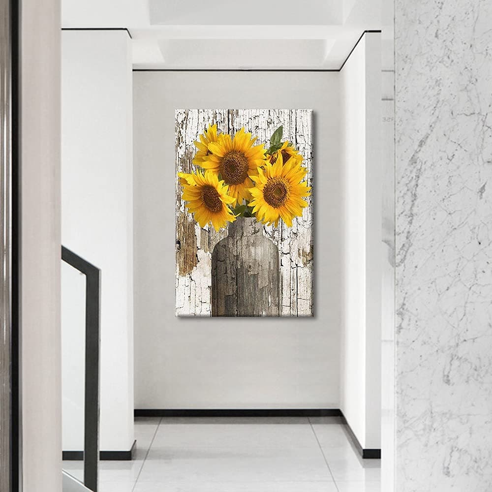 TISHIRON Canvas Wall Art for Home Decor Modern Bathroom Office Wall Decor Paintings Yellow Sunflower Flowers Pictures Artwork Print Home Decor 12x8in — view 5