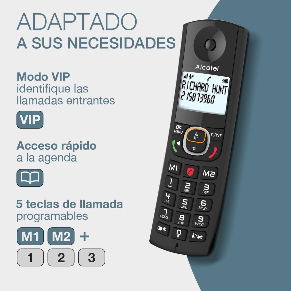 ALCATEL F530 Voice Trío - Teléfono inalámbrico DECT con contestador automático - Gran Pantalla retroiluminada - Altavoz - Bloqueo de Llamadas - 2 Teclas de Memoria Directa - 3 terminales - Negro — view 3