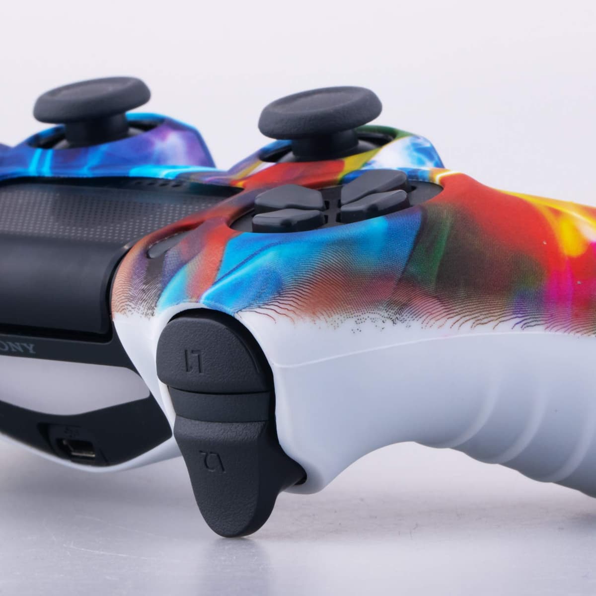 YoRHa Water Transfer Printing Camouflage Silicone Cover Skin Case for PS4/Slim/Pro Controller x 1(Colourful Stream) with Thumb Grips x 10 — view 5