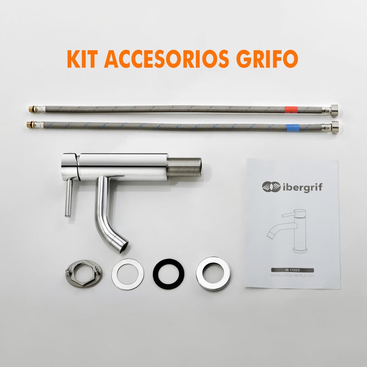 Ibergrif M11003 Grifo de Lavabo Monomando Mezclador de Baño en Acero Inoxidable con Aireador de Ahorro de Agua, Conexión G 3/8", Acabado Cromado — view 7